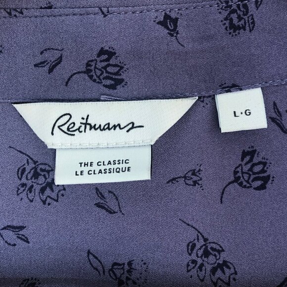 Reitmans Blouse Button Down Office Casual Roll-Up Sleeves Floral Purple Large - Picture 5 of 14